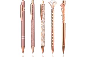 Pinenuts 5 Pieces Ballpoint Pens for Women Bling Metal Pens Elegant Diamond Design Stationery Office Desk Accessories Work Leaving Gift Thank You Gifts for Teachers Adults