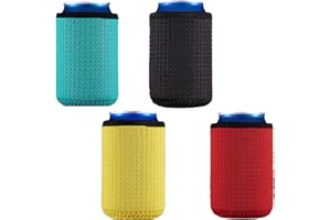 AQLBHZ 4 PCS Can Cooler Beer Cooler Sleeve Can Sleeves Insulators Holder Non-Slip Bottle Cooler Sleeve Beverage Cooler Sleeves for Cola Beer Water Bottle Sleeve(Black Red Yellow Blue)