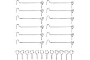 AMANDELIZABE Pack of 12 Storm Hooks, Stainless Steel Cabin Hooks, Small Window Hooks, Helter Locking, Hook Eye Window, Corrosion-Resistant Screw with Eyelet Door, Private Hooks with 12 Mounting Screws for Doors,