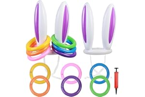 KATOOM Inflatable Flamingo Ring Toss Game 2 Pcs Inflatable Flamingo Hat Pool Party Decoration with 12 pcs Floating Swimming Rings for Kids and Adult Family Party Prop Water Fun