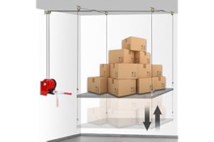 DNSHORIX Overhead Garage Storage Lift Hoist, Heavy-duty Ceiling Mounted Garage Storage Lift System for Organization - Supports 8-16ft Ceilings, 300lbs Weight, Easy Installation & Operation (Deck Not Includ)