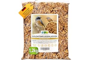 EWL Naturprodukte Soldatenfliegenlarven getrocknet, 1,2 kg (7,8 Liter) Soldatenfliegenlarven, Vogelfutter, Fischfutter, Schildkrötenfutter, Igelfutter mit Insekten