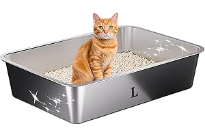 Suhaco Stainless Steel Litter Box High Sided Cat Litter Trays Large 60 X 40 X 10CM Kitten Litter Tray Easy Cleaning Non Stick Anti Leakage Metal Litter Pan