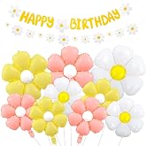 11 Pieces Daisy Flowers Balloons Birthday Decoration Daisy | Balloons Flowers Birthday with Daisies Banner, for Girls Birthda