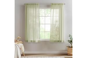 TOPICK Sheer Curtains for Kitchen Living Room Bedroom Window Lightweight Solid Sage Green Voile net 63 Inch Drop Drapes Light Filtering Cafe Curtains Rod Pocket Window Treatments 2 Panels