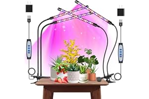 Garpsen Led Grow Lights Full Spectrum, 2 Pack 2 Heads Grow Lights for Indoor Plants, 80 LEDs Clip Plant Light for Seedings, with Auto ON/Off 6/12/16H Timer, 5 Dimmable Levels (460nm/660nm/3000K)
