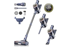 HONITURE Aspirapolvere Senza Fili Potente 450W/38Kpa, Scopa elettrica senza fili con 2800mAh/60mins batteria removibile, Anti-Avvolgimento Aspirapolvere per Pavimenti/Tappeti/Peli Animali S15.