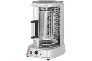 Royal Catering Rôtissoire Verticale Machine À Kébab Poulet Électrique Appareil Mini Machine Grill Rotatif RCGV-1400 (3-en-1, 1 500 W, 120 °C max., Minuterie 60 min, Nombreux Accessoires)