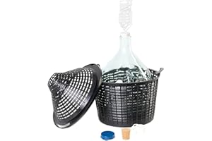 MIKONI Weinballon 10L mit Korb +Gärröhrchen +3 Korken, Gummistopfen Glasballon Gäreimer Gärballon