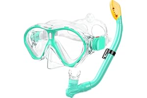 Gintenco Kids Snorkel Set, Diving Mask Dry Top Snorkel Set Kids, Anti-Fog Panoramic Snorkel Mask Impact Resistant Tempered Glass, Snorkelling Gear with Breathing Tube for Youth Junior Girls Boys