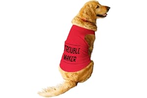 Ruse Summer Dog T-Shirt Troublemaker Printed Pets Round Neck Sleeveless Vest Tank/Tees/Apparel/Clothes for Dogs Poppy Red/X-Large (Full Grown Retrievers, Labs etc.)