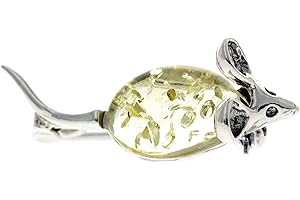 SILVERAMBER JEWELLERY UK Srebro wysokiej próby 925 i prawdziwa biżuteria z bursztynu bałtyckiego - broszka pod mysz 4107