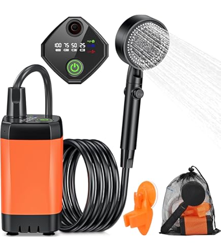 AUTOPkio Campingdusche mit Akku, Verbesserte Camping Dusche 4500mAh Wiederaufladbar Pumpe, IPX7 Wasserdicht für Camp, Outdoor, Wandern, Autowaschen, Haustier (Blau AUTOPkio Campingdusche mit Akku, Verbesserte Camping Dusche 4500mAh Wiederaufladbar Pumpe, IPX7 Wasserdicht für Camp, Outdoor, Wandern, Autowaschen, Haustier (Blau