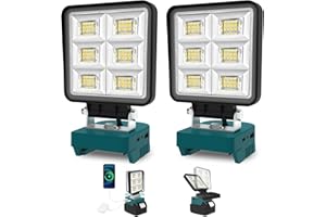 Projecteur de Chantier pour Batterie Makita 18V, T-SUNUS 48W Projecteur LED Rechargeable Portable, 5200LM Lampes de Travail Portable Pour l'atelier, Camping Automobiles Garage 2 Pièces(Sans Batterie)