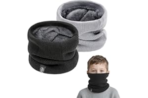 SEFIRST 2 Pièces Tour de Cou pour Enfant, Polaire Cache Cou, Gaiter Masque Cagoule Cache-Cou Hiver écharpe Coupe-Vent Ski Élastique Épais Snood pour Moto Ski Marche Course Voyage, Noir Gris
