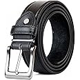 Woodland Leathers Mens Black Leather Belt, 33mm Wide, Soft Smooth Finish, Classic Pin Buckle, Perfect for Jeans, Trousers, Dresses - Durable, Anti-Scratch, Genuine Leather Belts for Men