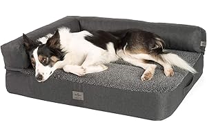 JAMAXX Premium 2-in-1 Hunde-Sofa - Orthopädische Memory Visco Füllung, Abnehmbare Polster und Waschbarer Bezug, Hochwertiger Stoff Lammfell/Sherpa, PDB3014 (M) 90x70 anthrazit