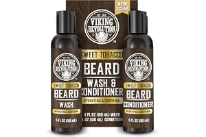 Viking Revolution Beard Shampoo and Conditioner Argan and Jojoba Oil Set, Men's Beard Shampoo Softens & Strengthens - Sweet T