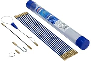 Kit de tire-câbles et accessoires Faithfull - 3,3 mètres, 4 mm de diamètre - Kit de 15 pièces comprenant 10 tiges en fibre de verre de 330 mm, un tire-câble de traction et un tube de rangement