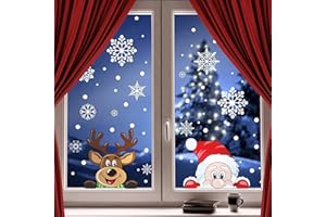 JOFONY Weihnachten Aufkleber Fenster,300 PCS Fensteraufkleber für Weihnachten,Schneeflocken Weihnachtsmann Elch Fensterbilder für Fensterdekoration,Türen,Schaufenste