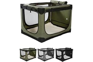 derimkcoa Foldable Dog Box for Medium Dogs, Dog Transport Box Car with Adjustable Design, Tear-Resistant Mesh Windows & Plush Bed Insert for Home and Travel, 90 x 64 x 64 cm, Green