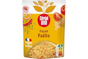 Céréal Bio Façon Paëlla - Riz, Petits légumes, Safran - Sachet Micro-ondable, Rapide à Réchauffer - Végan et Bio - 220g - 207879