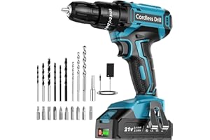 Cordless Drill Driver 21V, LEEIKOO Cordless Hammer Drill Set, 42N.m Battery Drill, 25+3 Torque Set, 2-Speed, LED Light, 2.0AH Battery, 24PCS Electric Drill Set for Home and Garden DIY Project