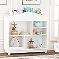 UTEXKids Bookshelf, Kids Dollhouse Bookcase with Toy Storage, Freestanding Kids Bookshelves Organizer Display Stand for Bedroom,Classroom,Nursery School, White