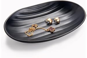 Feyarl Key Bowl Black Ring Dish Small Decorative Jewellery Organizer Tray Plate Oval Trinket Dish for entryway Dresser Decor