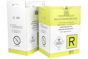 P17 | SET 10 Portarifiuti medicali | 60 L | Contenitore monouso per rifiuti Sanitari pericolosi a Rischio infettivo | Contenitore per dispositivi Medici, garze e rifiuti medicali