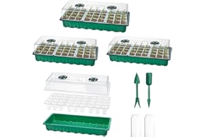 Rinobels Anzuchtschalen mit Deckel, 3 Stück, 108 Zellen, Gewächshaus-Anzuchtkasten für Pflanzensetzlinge, wiederverwendbare Anzuchtschalen-Set, Kunststoff für Gewächshaus/Garten, Grün