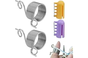JRSHIRLEYLTD 2 Stück strickfingerhut,Garnführung Fingerhalter,häkeldrahtring,Edelstahl Spiralstrick Fingerhut Fingerring,häkelring,und 2 Stück Kunststoff Garnführun, für Strick Häkelzubehör