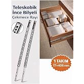 İMT AKSESUAR Teleskobik İnce Bilyeli Bilyalı Dolap &Ccedil;ekmece Rayı S&uuml;rg&uuml;s&uuml; 17 * 406 mm 1 Takım (Sağ-Sol) Metalik