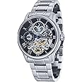 Thomas Earnshaw Mens 44mm Longitude Dual Time Automatic Skeleton Watch with 12 Hour Dual Time, Sun & Moon Display and Decorated Rotor