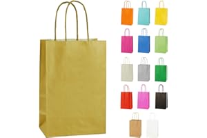 Thepaperbagstore 10 Gold Paper Party Bags With Handles - Colourful Paper Gift Bags for Kids and Adults Parties, Birthdays, Weddings, Baby Showers, Hen Parties and Sweets 14x21x8cm