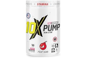 10X Athletic Non Stim Pre Workout No Caffeine Beta Alanine Creatine Sugar Free Vegan Low Calorie Various Flavours 600g 25/50 Servings (Fruit Bomb)
