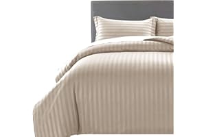 MOONLIGHT20015 Duvet Cover Sets Hotel Quality Stripes Satin Bedding Sets with Pillowcase, Reversible Hypoallergenic Soft Breathable Bed Covers (Beige, Double)