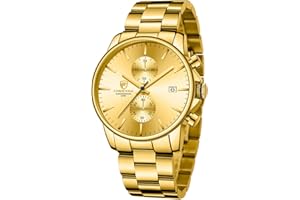 GOLDEN HOUR Reloj de Cuarzo para Hombre de Negocios de Moda con cronógrafo Impermeable de Acero Inoxidable para Hombre, Fecha automática