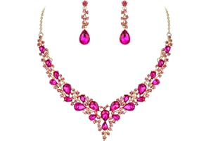 Ever Faith Wedding Bridal Crystal Teardrop Cluster Statement Necklace Dangle Earrings Jewellery Set for Women