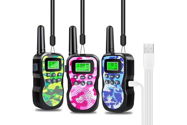 JUAUO 3PCS Talkie Walkie Enfants Rechargeable, 8 Canaux Radio à 2 Voies Talkie-Walkie Longue Portée 3 KM, Cadeaux d'anniversaire pour Garçons Filles, Jouets de Plein air pour Enfants de 3 à 12 Ans