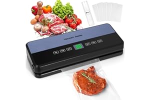 SPVN Macchina Sottovuoto Alimenti 5-IN-1, Professionale 65KPA Vuoto Veloce, Stoccaggio Rotoli con Taglierina, Tubo a Vuoto, Conto alla Rovescia Digitale, 1 Sacchetti in Rotolo e 30 Sacchetti Sottovuoto