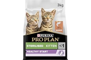PURINA PRO PLAN | Healthy Start | Croquettes pour Chaton Stérilisé | Renforce les défenses naturelles du chaton et la réponse immunitaire | Riche en Saumon | Sac | Lot de 4 x 3Kg