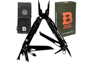 Badger Outdoor Thorn Black Multitool 14w1 - Nóż Wielofunkcyjny ze Stali Nierdzewnej - Scyzoryk Survivalowy z Kombinerkami - Kompaktowe Narzędzie Outdoorowe - Prezent dla Mężczyzn
