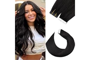 Silk-co Silk-co 20" Skin Weft Tape in Hair Extensions Human Hair 100% Real Remy Natural Straight 20 Pcs 30g/Set-1.5g/PC #1B Natural Black