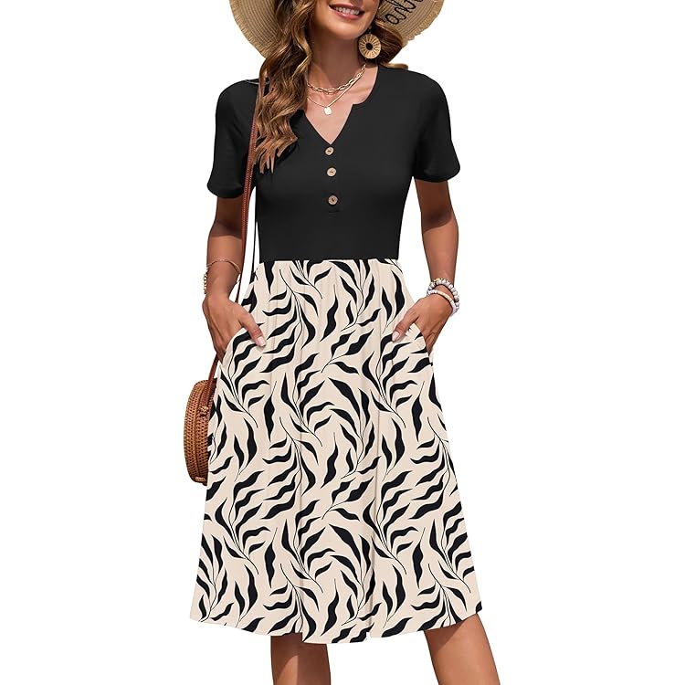 AUSELILY Abito Lungo Da Donna Casual A Maniche Corte Con Tasche(Malva,L