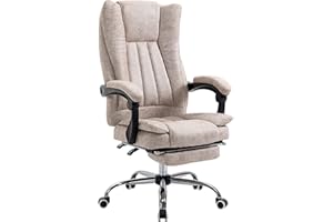 VINSETTO krzesło biurowe krzesło obrotowe z funkcją leżenia podnóżek fotel biurowy regulacja wysokości siedziska krzesło do biurka mikrofibra tworzywo sztuczne metal nylon kolor czarny + beżowy