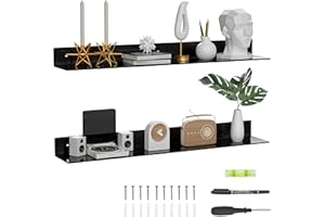 ‎SEZANRPT Sezanrpt 91.5cm Acryl Lange Wand Regal 2er-Set, Schwarz Wand montiert Acryl Badezimmer Regale Display Organizer, Floating Regal für Flasche Oranizer, Gewürz, Wein, Spielzeug, Controller, Tasse