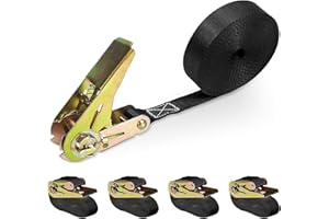 CQWLKEJ Ratchet Straps, 4 x 800 kg 4 m Ratchet Tie Down Straps, 25 mm Heavy Duty Tensioning Belts, Ratchet Lashing Straps Roof Rack Straps, Ratchet Straps Set with Adjustable Buckle (Black)