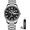 BOSCK Analog Mens Watch,40mm Easy Read Auto Date and Day Stainless Steel Business Watch for Men,30M Waterproof Sports Mens Wrist Watches