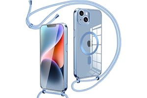 Oelrstfe Magnetische handyband mit Band für iPhone 13 Hülle - Necklace HandyHülle Transparente zum Umhängen mit justierbarer und Abnehmbarer Kette, Crossbody Magnet Clear Cover - Blau